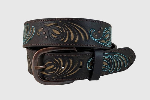 Gem Dandy Accessories - Cowgirls Rock Belt - Genuine Leather / Buffalo Stitched - Brown Gem Dandy Accessories - Cowgirls Rock Belt - Genuine Leather / Buffalo Stitched - Brown