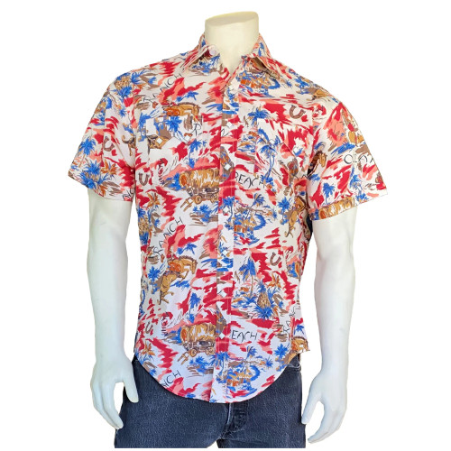 Rockmount Ranch Wear Men's Shirt - Red Western Hawaiian Print / Short Sleeve Rockmount Ranch Wear Men's Shirt - Red Western Hawaiian Print / Short Sleeve