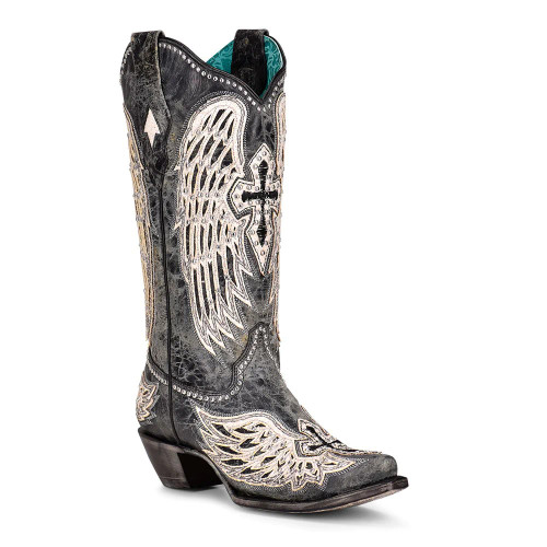Corral Women's Boots - Black Cross & Wings Overlay & Studs - Grey  Corral Women's Boots - Black Cross & Wings Overlay & Studs - Grey