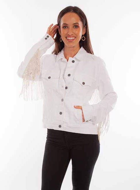 Scully Women's Jacket - Honey Creek Collection - Rhinestone Fringe - White Scully Women's Jacket - Honey Creek Collection - Rhinestone Fringe - White