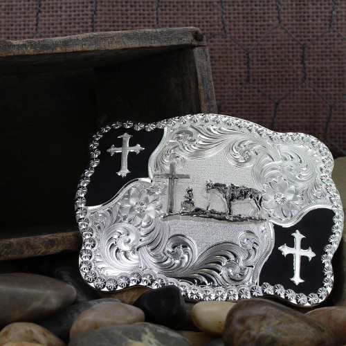 Montana Silversmith Accessories - Christian Flourish Scallop Cowboy Buckle Montana Silversmith Accessories - Christian Flourish Scallop Cowboy Buckle