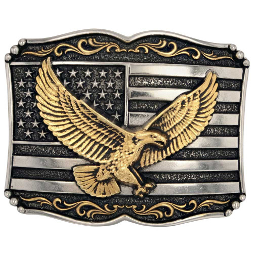 Two Tone Cantle Roll Buckle with Soaring Eagle