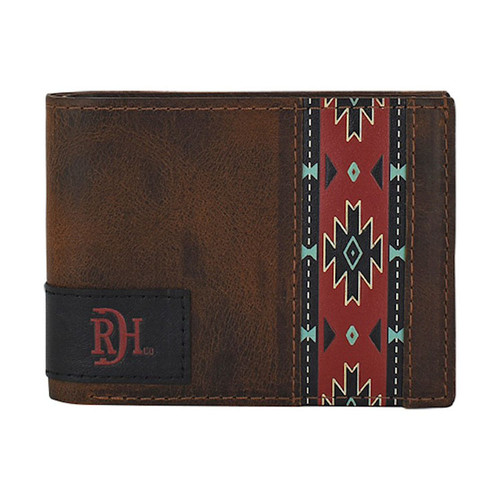 Red Dirt by Trenditions Men's Accessories - Bifold Wallet - Oiled Antique Brown w/ Red Southwest Design Red Dirt by Trenditions Men's Accessories - Bifold Wallet - Oiled Antique Brown w/ Red Southwest Design