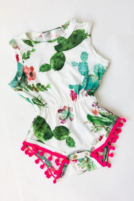 Mila & Rose Kids Apparel - Cute Cactus Pom Pom Romper