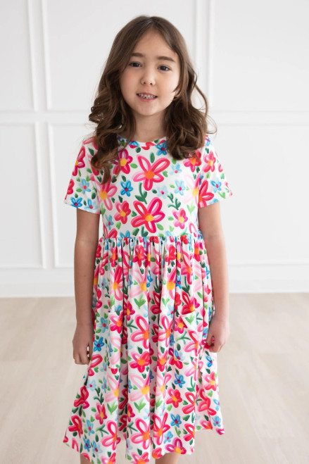 Mila & Rose Kids Apparel - Neon Floral Pocket Twirl Dress