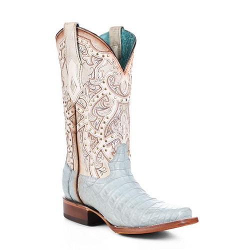 Corral Women's Boots - Blue / Bone Caiman Overlay / Embroidery / Studs Corral Women's Boots - Blue / Bone Caiman Overlay / Embroidery / Studs