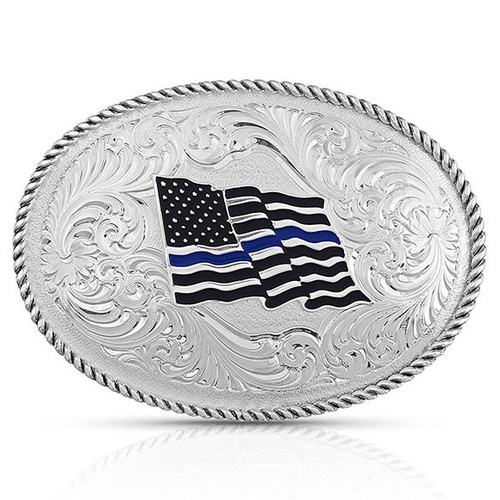 Montana Silversmith Accessories - Thin Blue Line Flag Buckle
