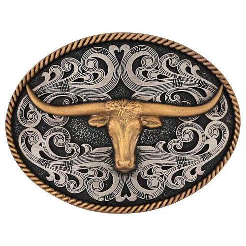 Montana Silversmith Accessories - Two Tone Longhorn Attitude Buckle Montana Silversmith Accessories - Two Tone Longhorn Attitude Buckle