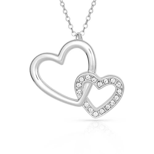 Montana Silversmith Accessories - Silver Double Heart w/ Crystal Necklace