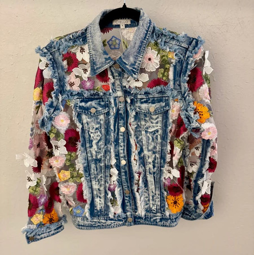 Adore Women's Jackets - Denim & Mesh Floral - Black - Billy's