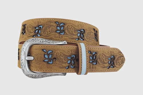 Gem Dandy Women's Accessories - Roper Belt - Floral Emb / Burnish Leaf Cutout - Tan Gem Dandy Women's Accessories - Roper Belt - Floral Emb / Burnish Leaf Cutout - Tan