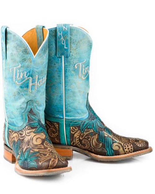 Tin Haul Women's Boots - Cactus Flower - Turquoise / Brown Tin Haul Women's Boots - Cactus Flower - Turquoise / Brown