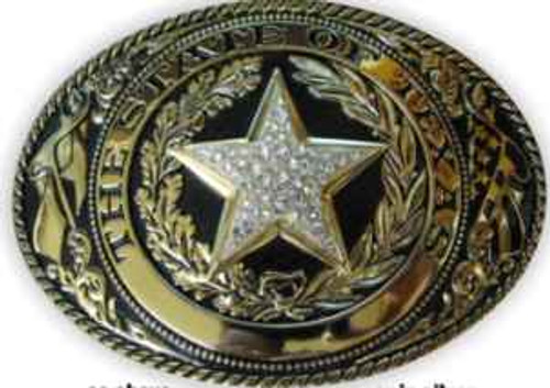 Billy's Western Wear Accessories - Buckle - State Of Texas Seal / XL Oval -Gold W/ Rhinestones