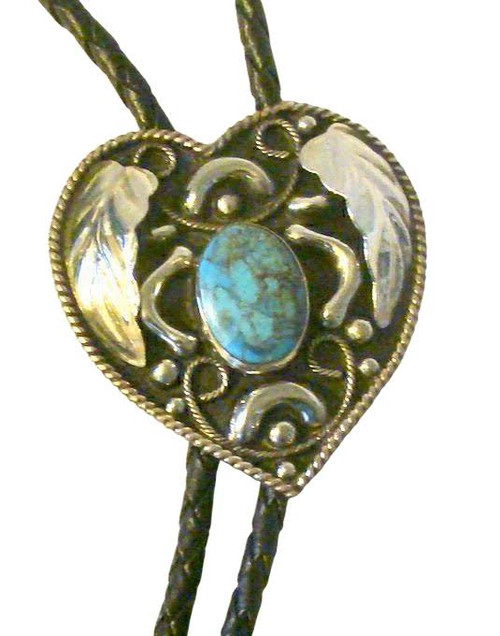 Billy's Western Wear Accessories - Bolo Tie - Turquoise Stone Heart - German Silver