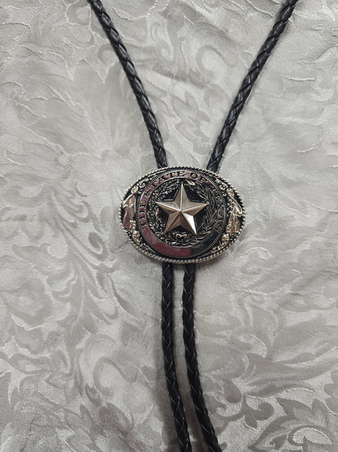 Billy's Western Wear Accessories - Bolo Tie - Oval State Of Texas Seal - Silver / Black