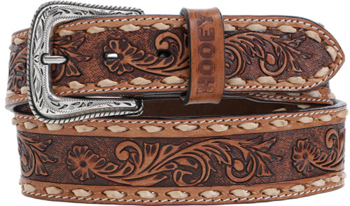 Hooey Men's Accessories - 1.75" - 1.5" Tapered Tuff Hand Tooled Floral Filagree / Ivory Buckstitch Belt