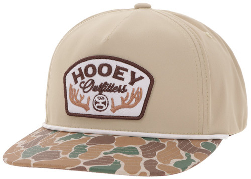 Hooey Caps - Outfitters Tan / Camo Bill 5-Panel Trucker with White Brown Patch