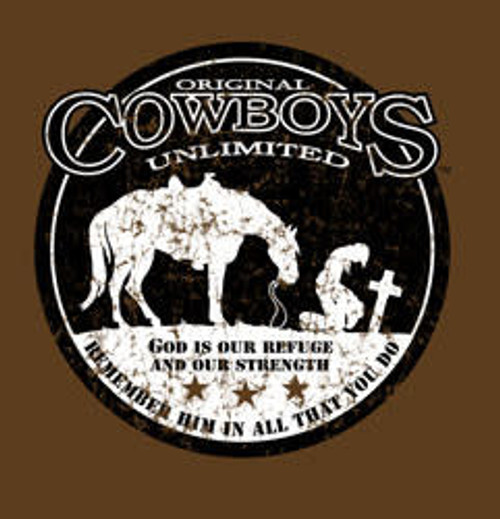 Moss Brothers Men's Shirt - Cowboys Unlimited - God is Our Refuge & Strength - Chocolate