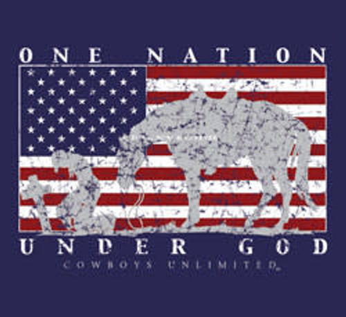 Moss Brothers Men's Shirt - Cowboys Unlimited - Under God - Navy