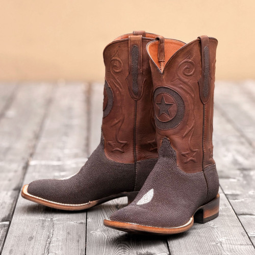 Black Jack Boots - Hand Tooled #184 - New Star Inlay - Dark Brown