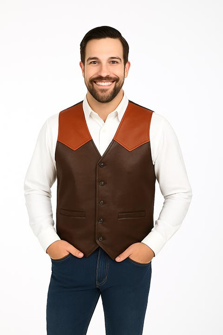 Scully Men's Vest - Snap Front - Soft Touch Lamb - Chocolate / Cognac Scully Men's Vest - Snap Front - Soft Touch Lamb - Chocolate / Cognac
