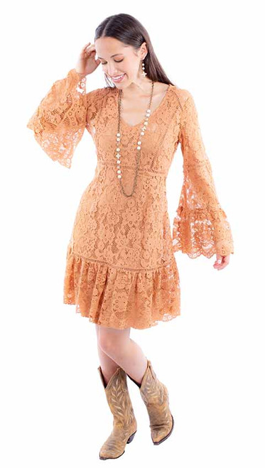 Scully Women's Dress - Honey Creek Collection - Lace / Bell Sleeve - Latte