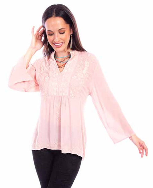 Scully Women's Shirt - Embroidered Pullover / V-Neck - Blush