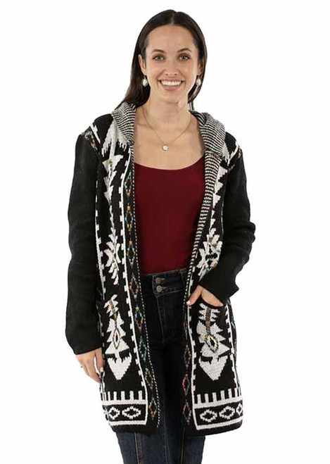 Scully Women's Honey Creek Collection - Hooded Open Front Asymmetric Cardigan - Black