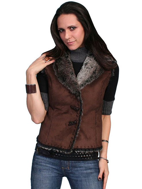 Scully Women's Vest - Faux Shearling - Brown