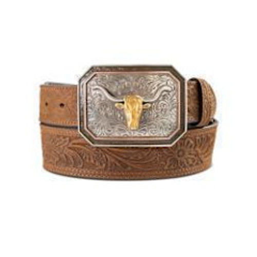 Ariat by M & F Men's Accessories - 1 1/2" Floral Embossed - Brown Ariat by M & F Men's Accessories - 1 1/2" Floral Embossed - Brown