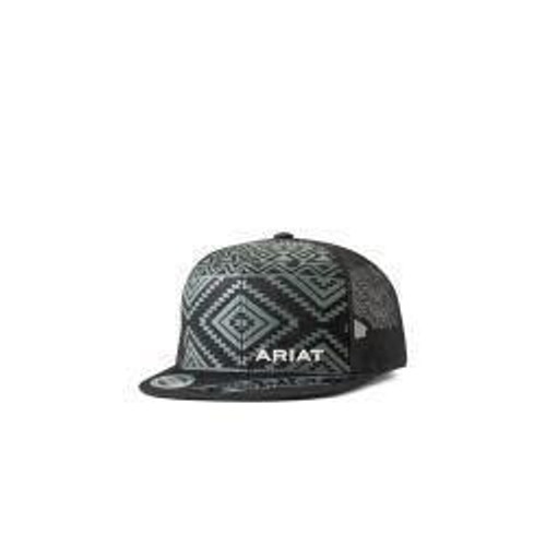 Ariat Caps By M & F Western Products - Youth Flat Bill Aztec Pattern - Black
