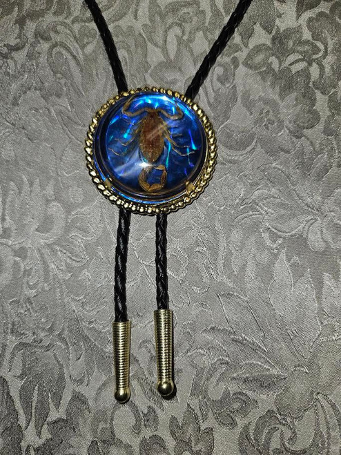 Billy's Western Wear Accessories - Bolo Tie - Gold Round with Scorpion - Blue