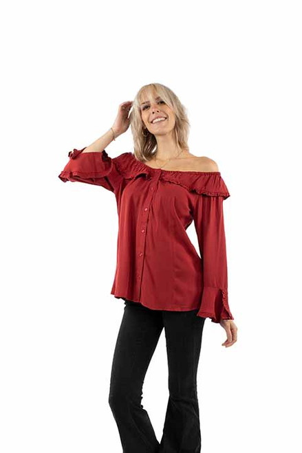 Scully Women's Shirt - Honey Creek Collection - Peasant Top / Button Front - Brick