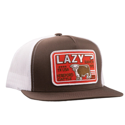 Lazy J Ranchwear Accessories - Brown & White Big Red Classic Five Panel Trucker