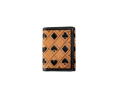 3D by M & F Accessories - Trifold Wallet - Card Suits - Brown