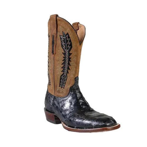 Lucchese Men's Boots - Roscoe Full Quill Ostrich - Black / Tan