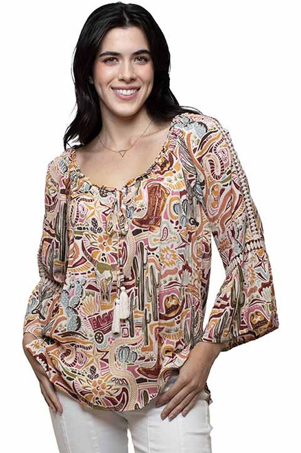 Scully Women's Shirt - Honey Creek Collection - Vibrant Western Print - Cream