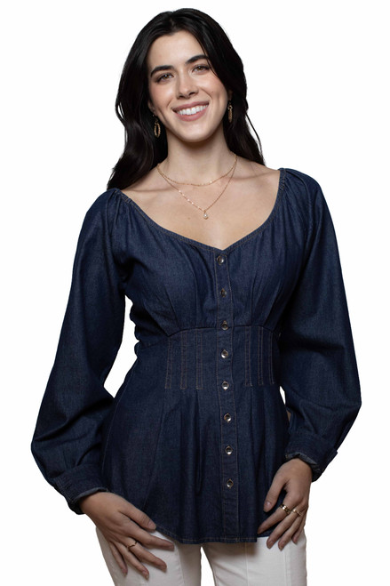 Scully Women's Shirt - Honey Creek Collection - Button Front Top - Denim