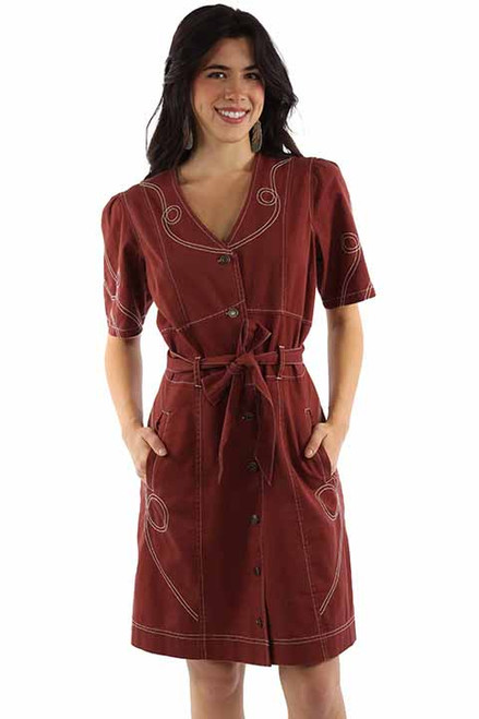 Scully Women's Dress - Honey Creek Collection - Embroidered / Button Front - Brown