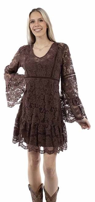 Scully Women's Dress - Honey Creek Collection - Lace / Flare Sleeves - Chocolate