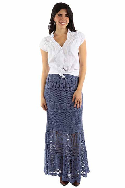 Scully Women's Skirt - Honey Creek Collection - Knit Overlay - Full Length - Blue