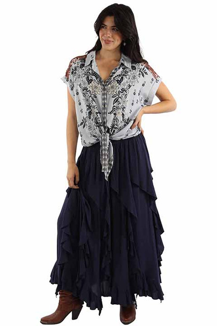 Scully Women's Skirt - Honey Creek Collection - Tiered / Ruffle - Full Length - Navy