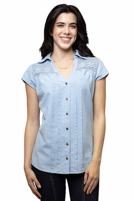 Scully Women's Shirt - Cap Sleeve / Lace Detail - Blue