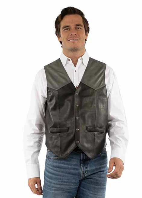 Scully Men's Vest - Snap Front - Soft Touch Lamb - Black / Grey