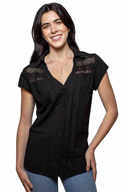 Scully Women's Shirt - Cap Sleeve / Lace Detail - Black
