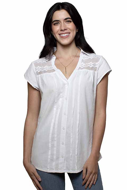Scully Women's Shirt - Cap Sleeve / Lace Detail - White
