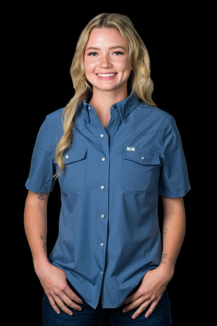 Ferrell Women's Shirt - Core - UPF 50+ / Short Sleeve Snap - Blue