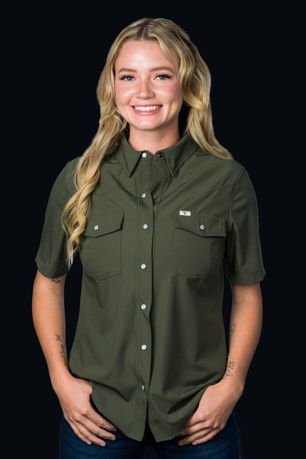 Ferrell Women's Shirt - Core - UPF 50+ / Short Sleeve Snap - Olive