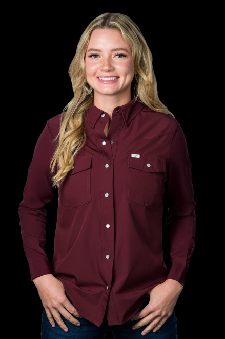 Ferrell Women's Shirt - Core - UPF 50+ / Long Sleeve Snap - Maroon
