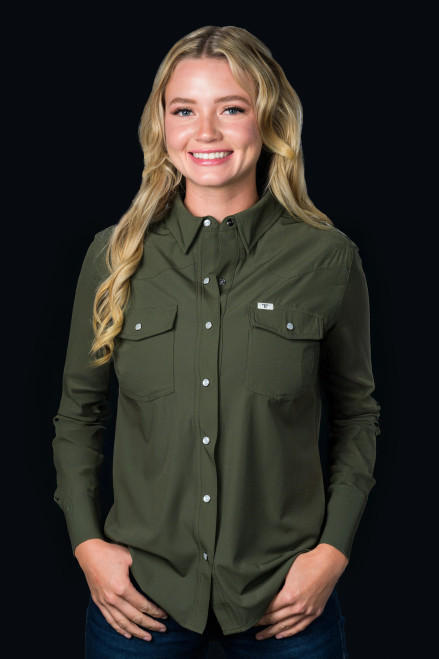 Ferrell Women's Shirt - Core - UPF 50+ / Long Sleeve Snap - Olive